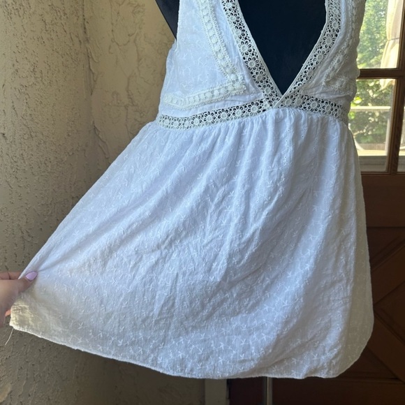 Lulu's Lace & Time White Eyelet Cotton Sleeveless V-Neck Babydoll Mini Dress - Picture 6 of 9